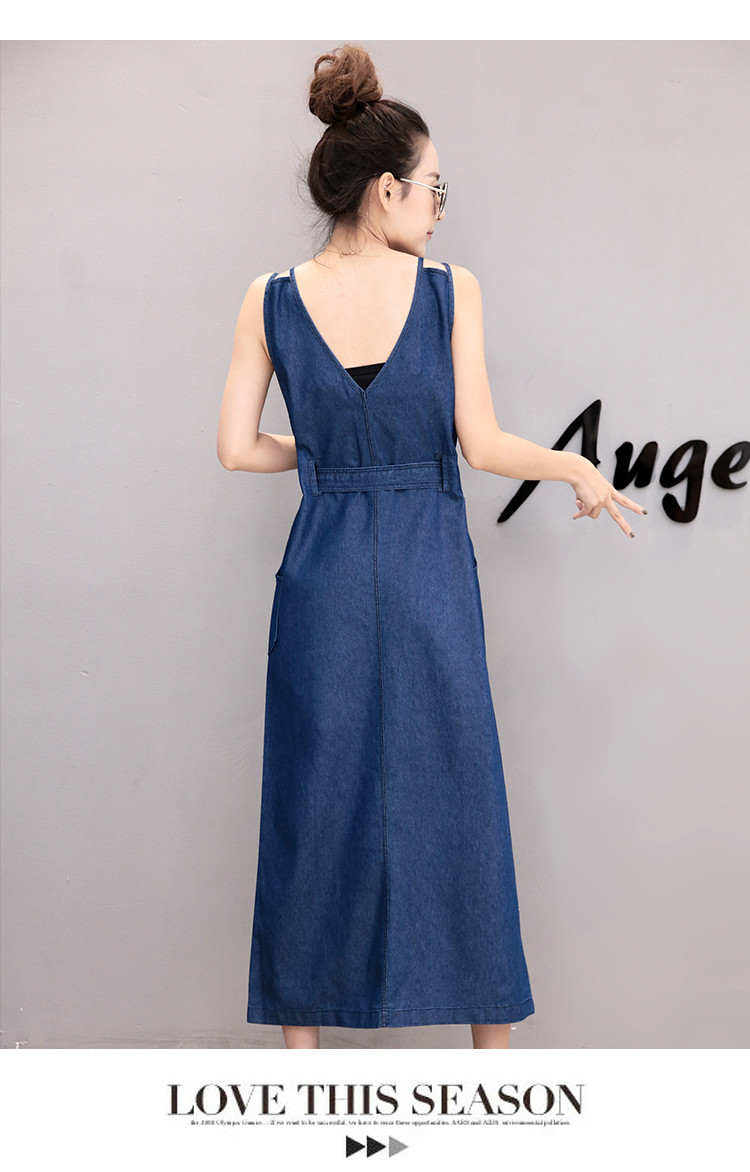 WD7569 Fashion Denim Dress Blue