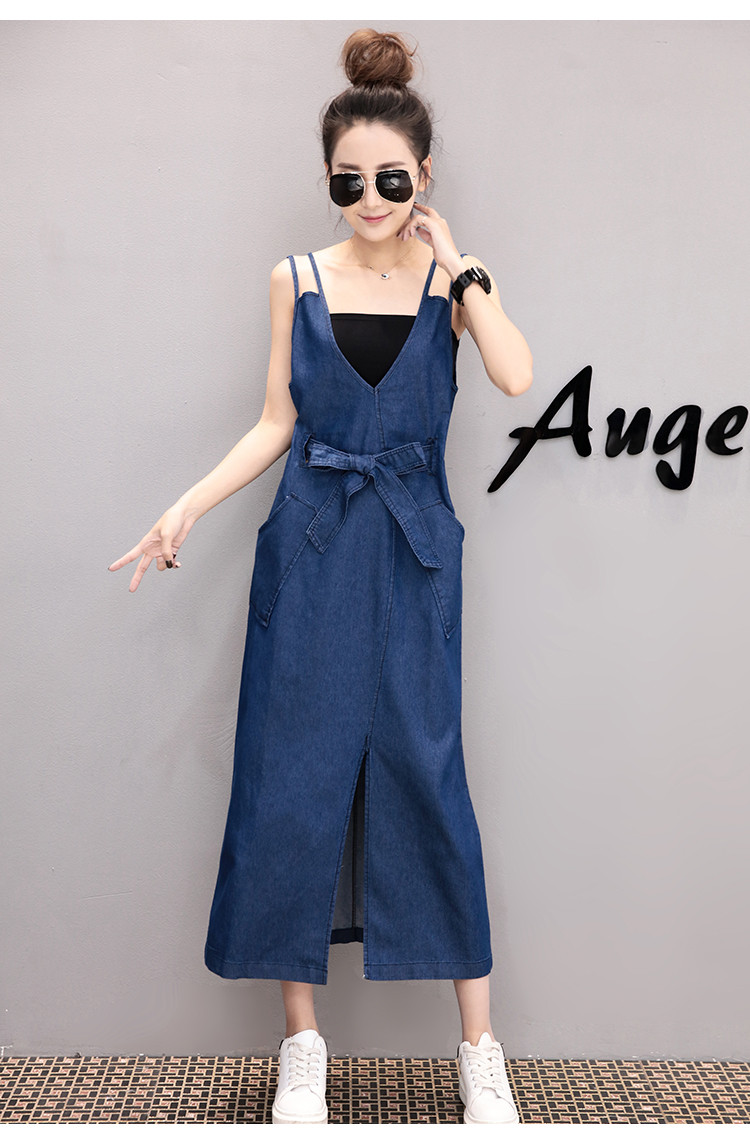 WD7569 Fashion Denim Dress Blue