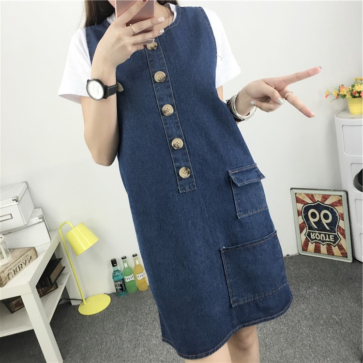 WD7571 Trendy Denim Dress Blue