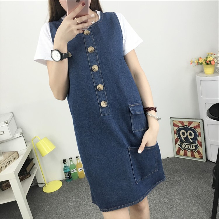 WD7571 Trendy Denim Dress Blue