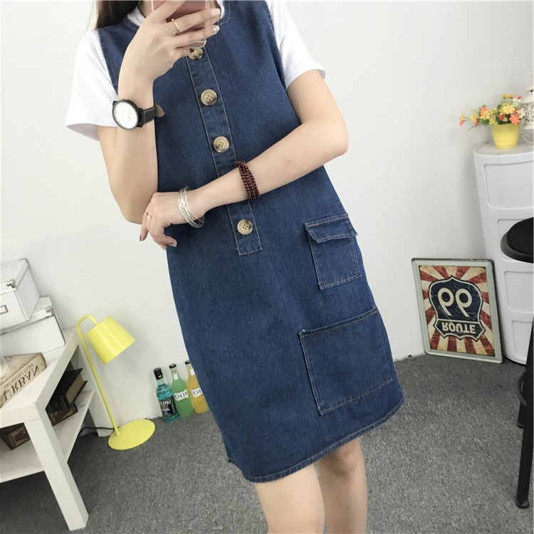 WD7571 Trendy Denim Dress Blue