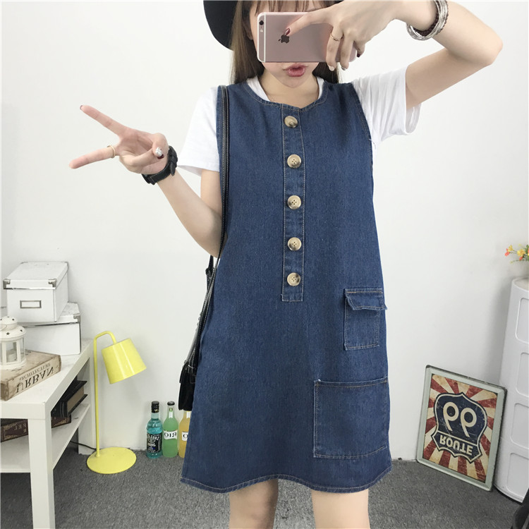 WD7571 Trendy Denim Dress Blue