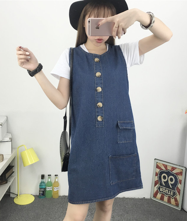 WD7571 Trendy Denim Dress Blue