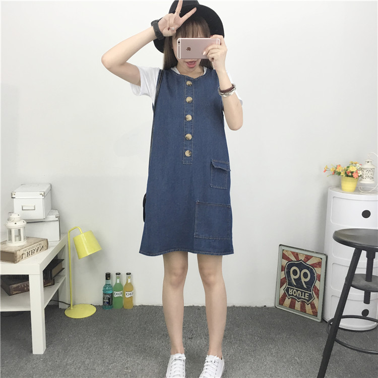 WD7571 Trendy Denim Dress Blue