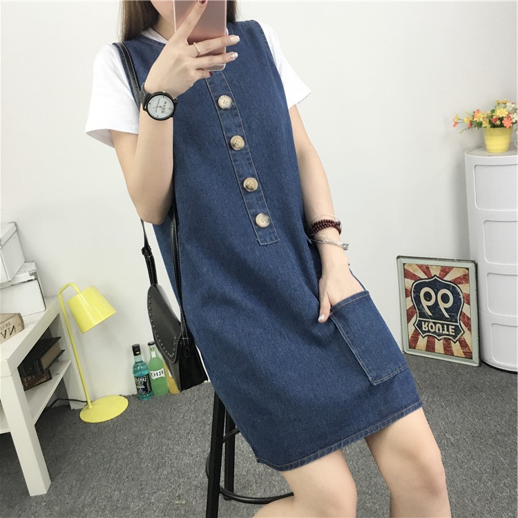 WD7571 Trendy Denim Dress Blue