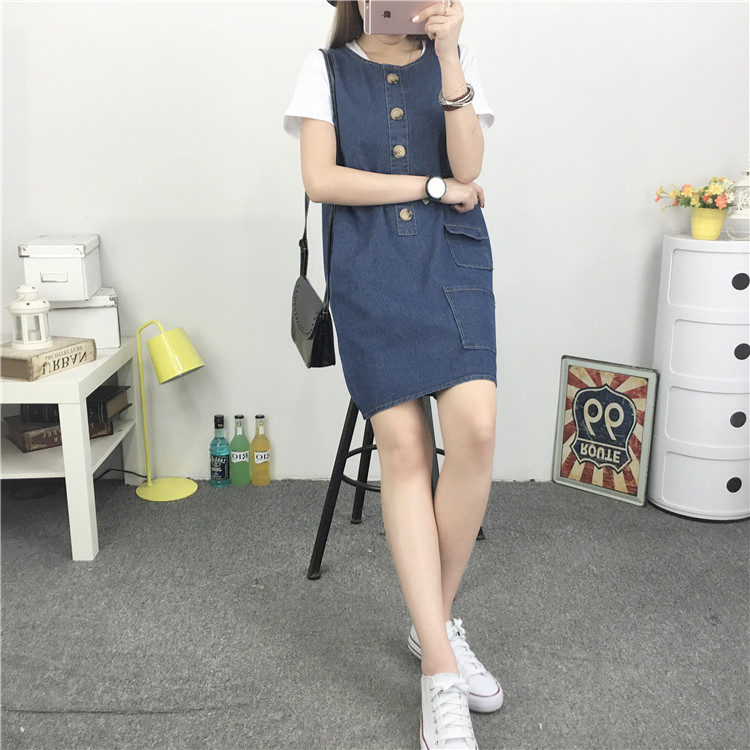 WD7571 Trendy Denim Dress Blue