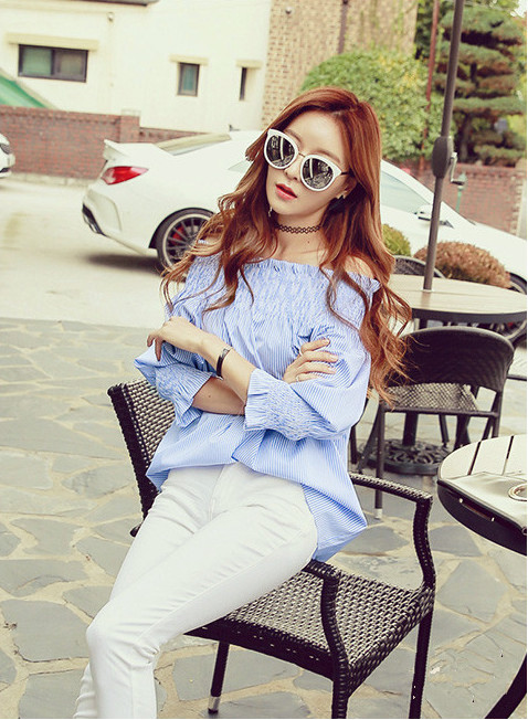 WT7580 Fashion Off-Shoulder Top Blue