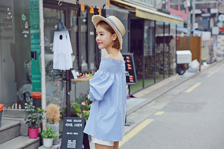 WT7580 Fashion Off-Shoulder Top Blue