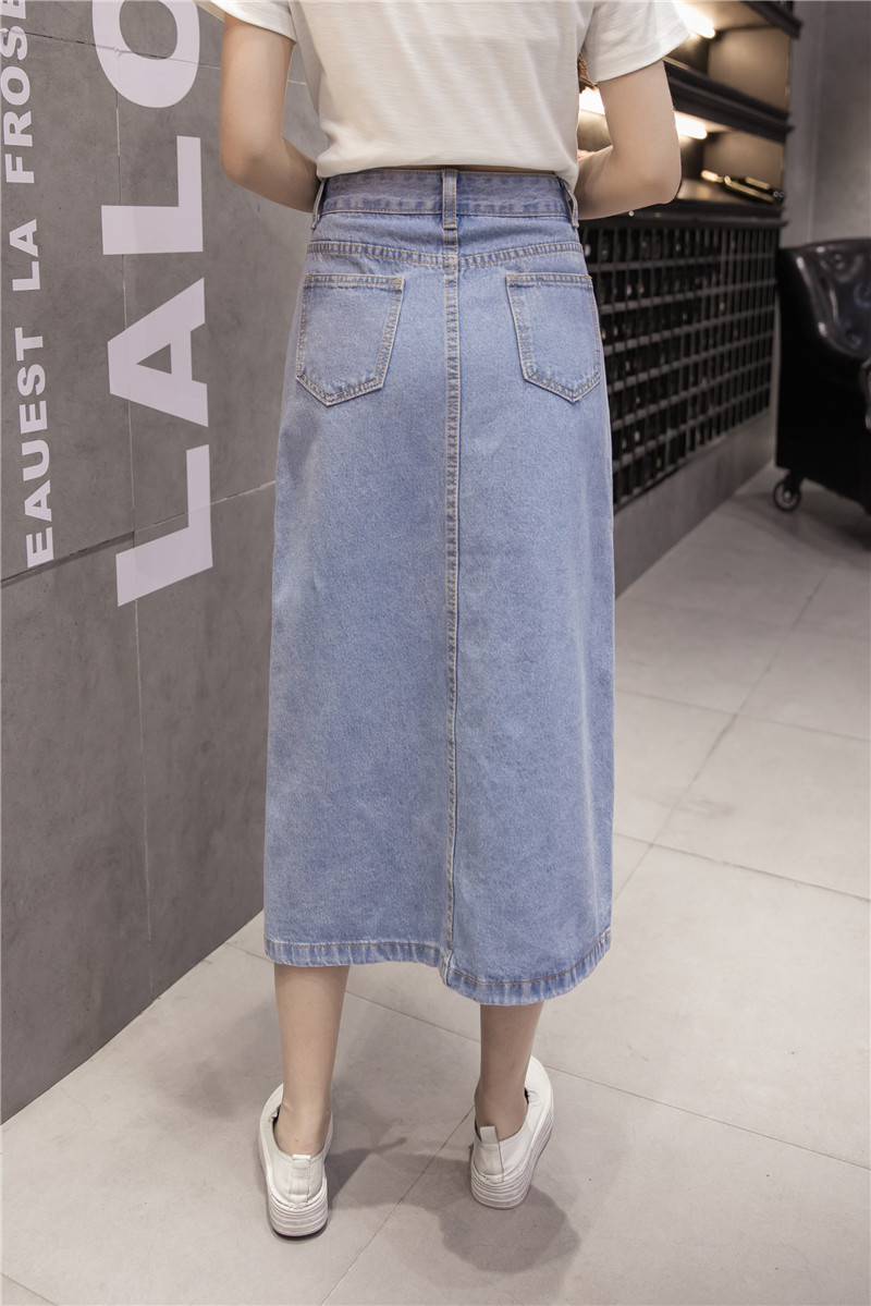 WK7592 Denim Long Skirt Light Blue