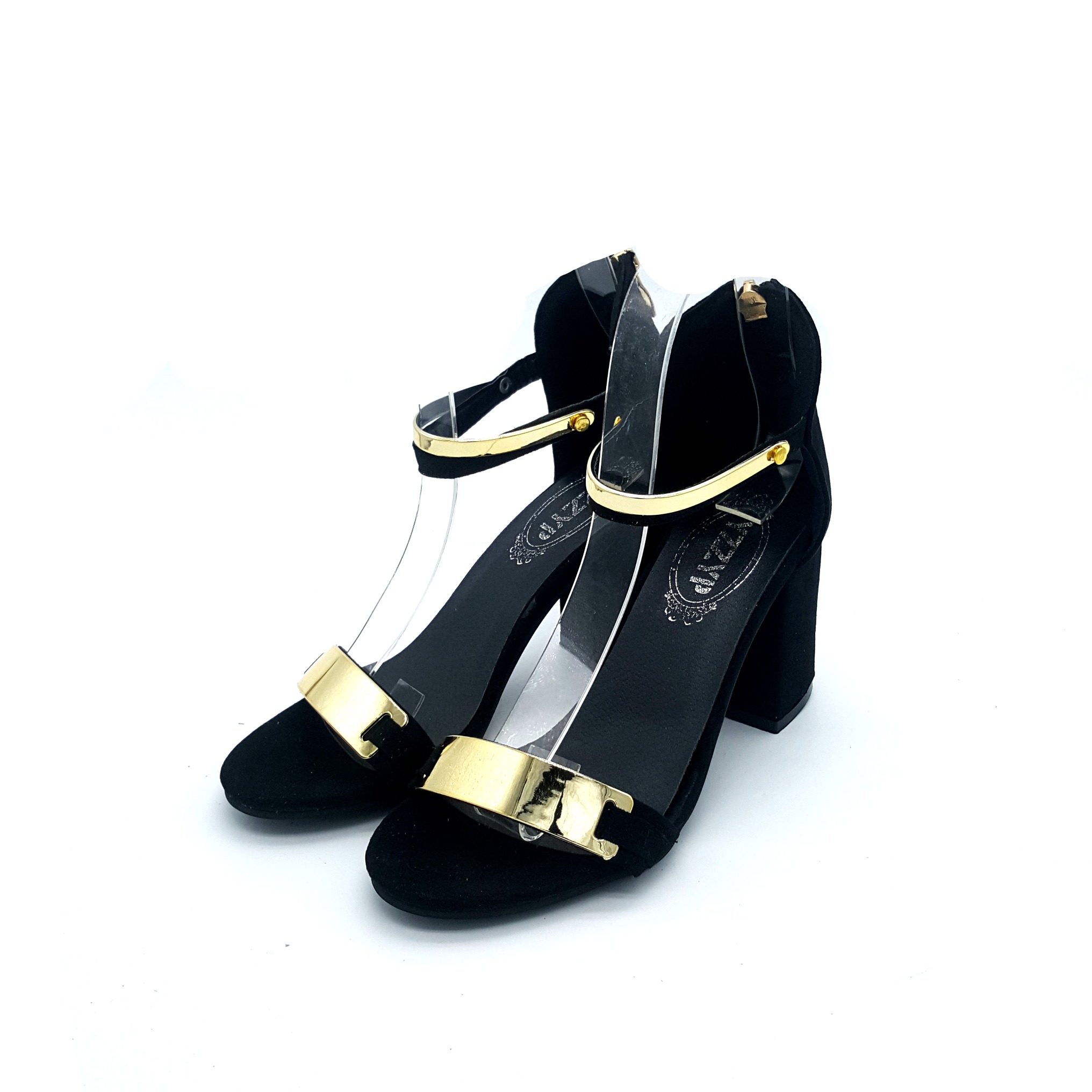 HA004 Metal Zipper Heels Black