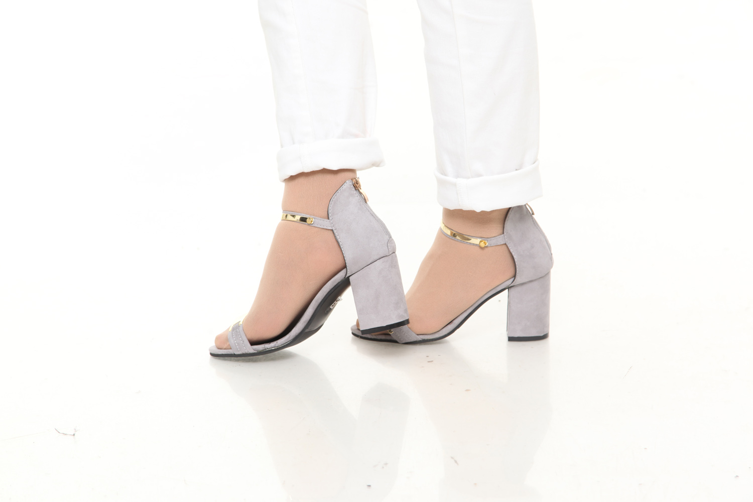 HA004 Metal Zipper Heels Grey