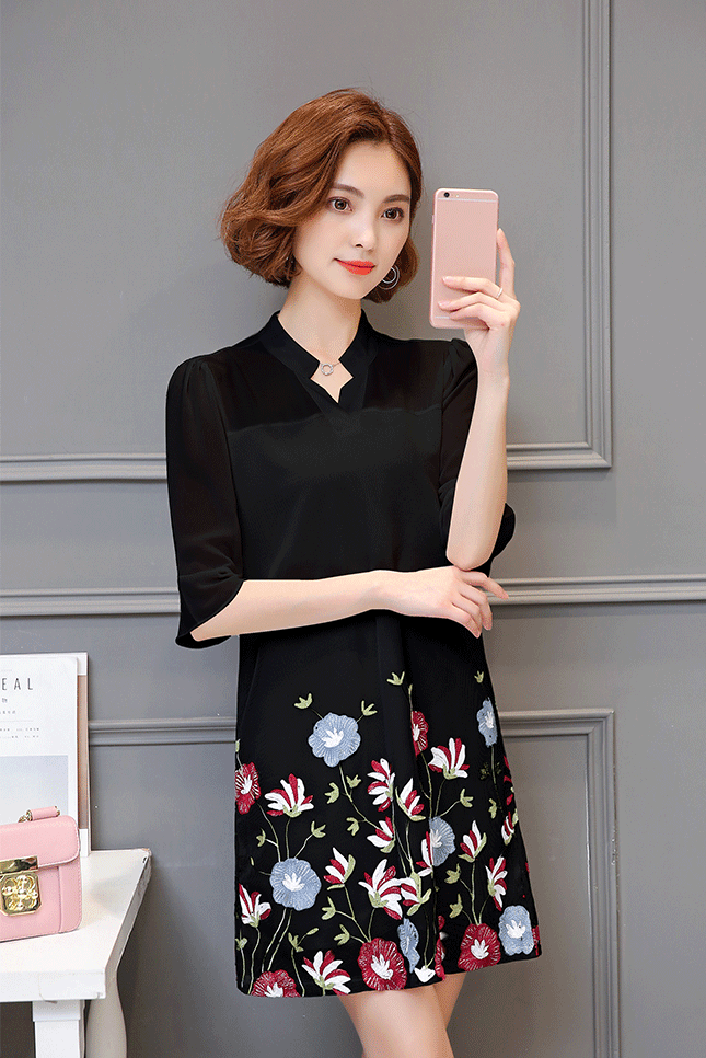 WD3815 Fashion Floral Dress Black