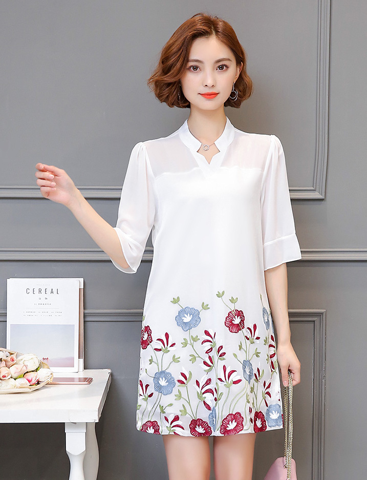 WD3815 Fashion Floral Dress White