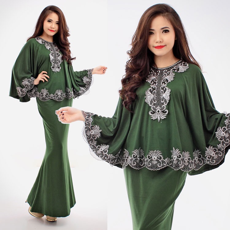 JW5007 Kurung Batwing With Skirt Green