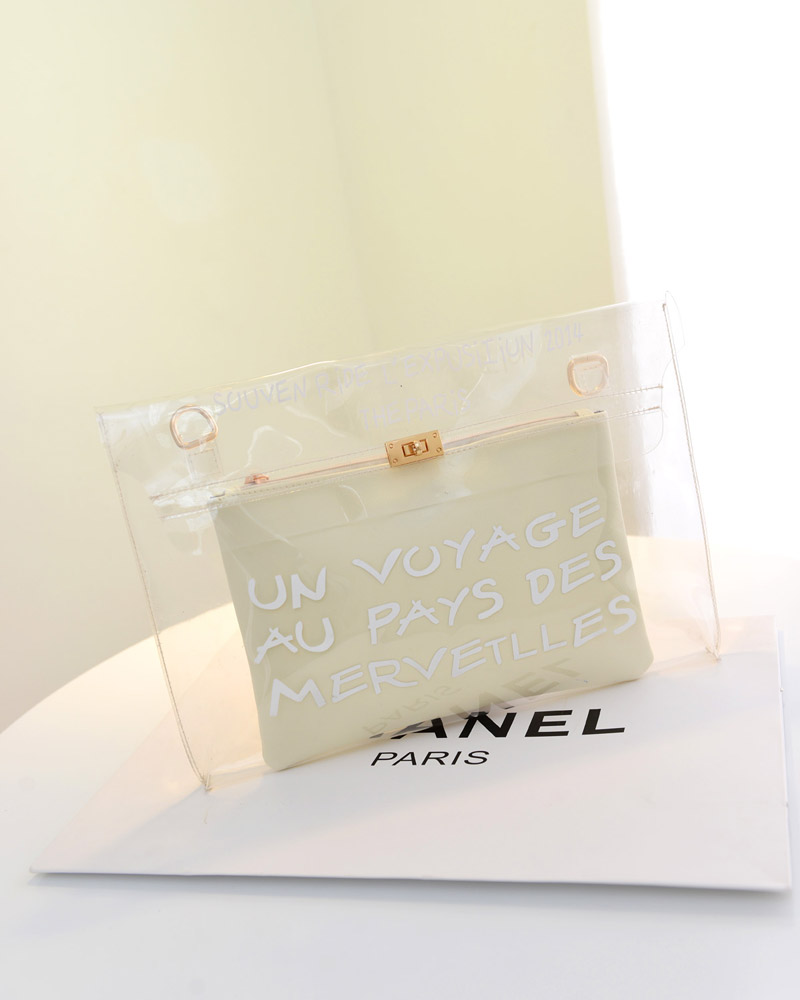 HA030 2-in-1 Transparent Clutch Beige