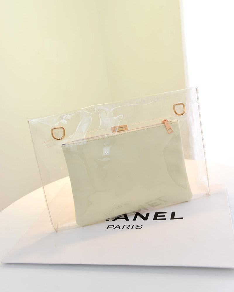 HA030 2-in-1 Transparent Clutch Beige