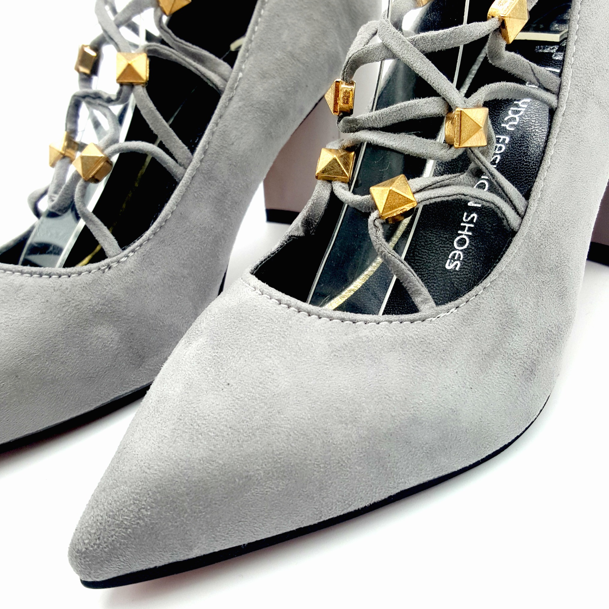 HA039 Tie Up Mid Heels Grey