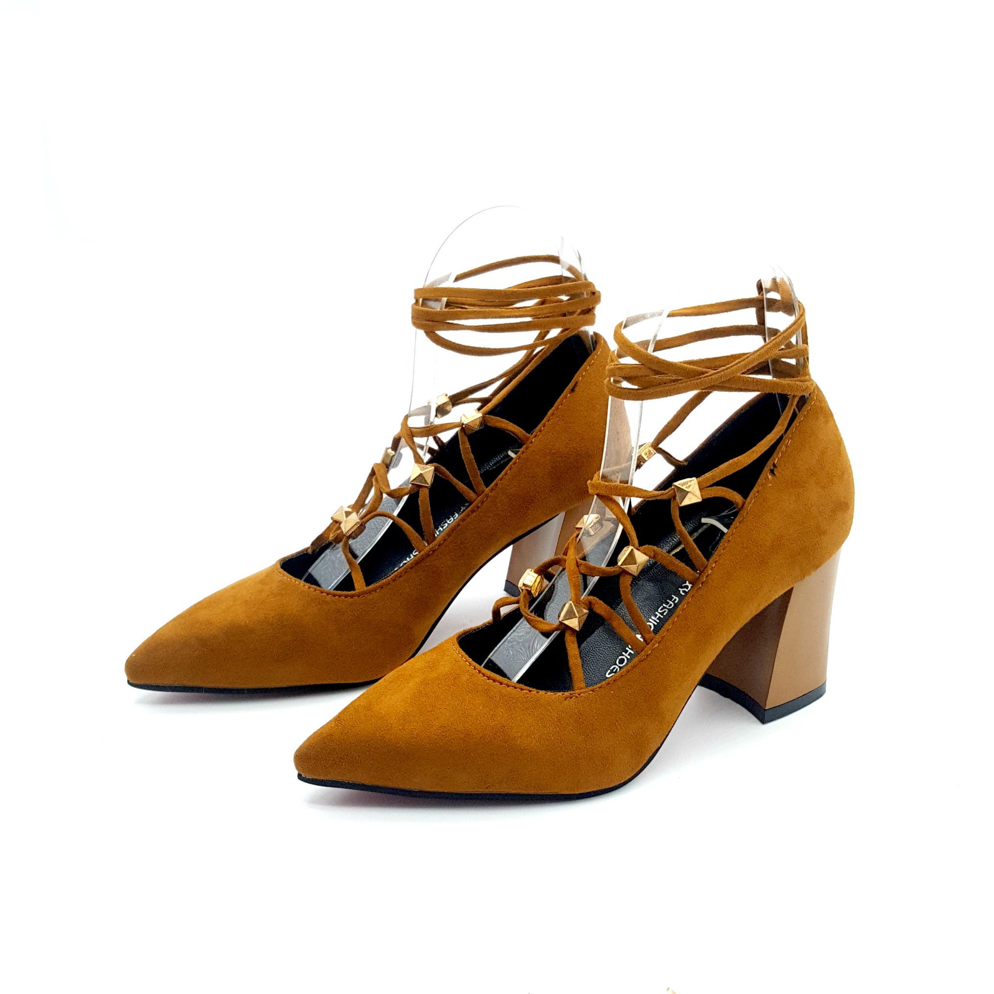 HA039 Tie Up Mid Heels Brown