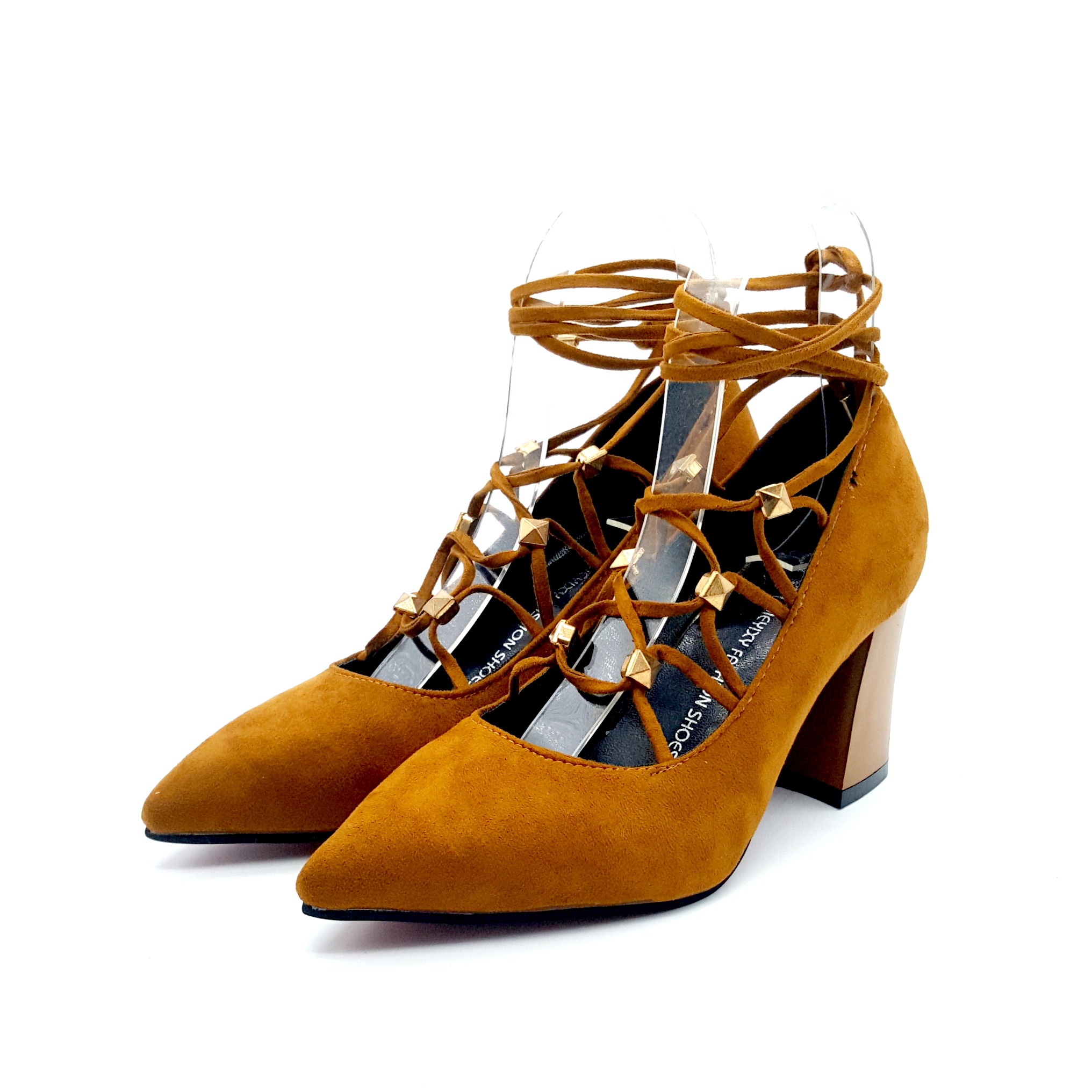 HA039 Tie Up Mid Heels Brown