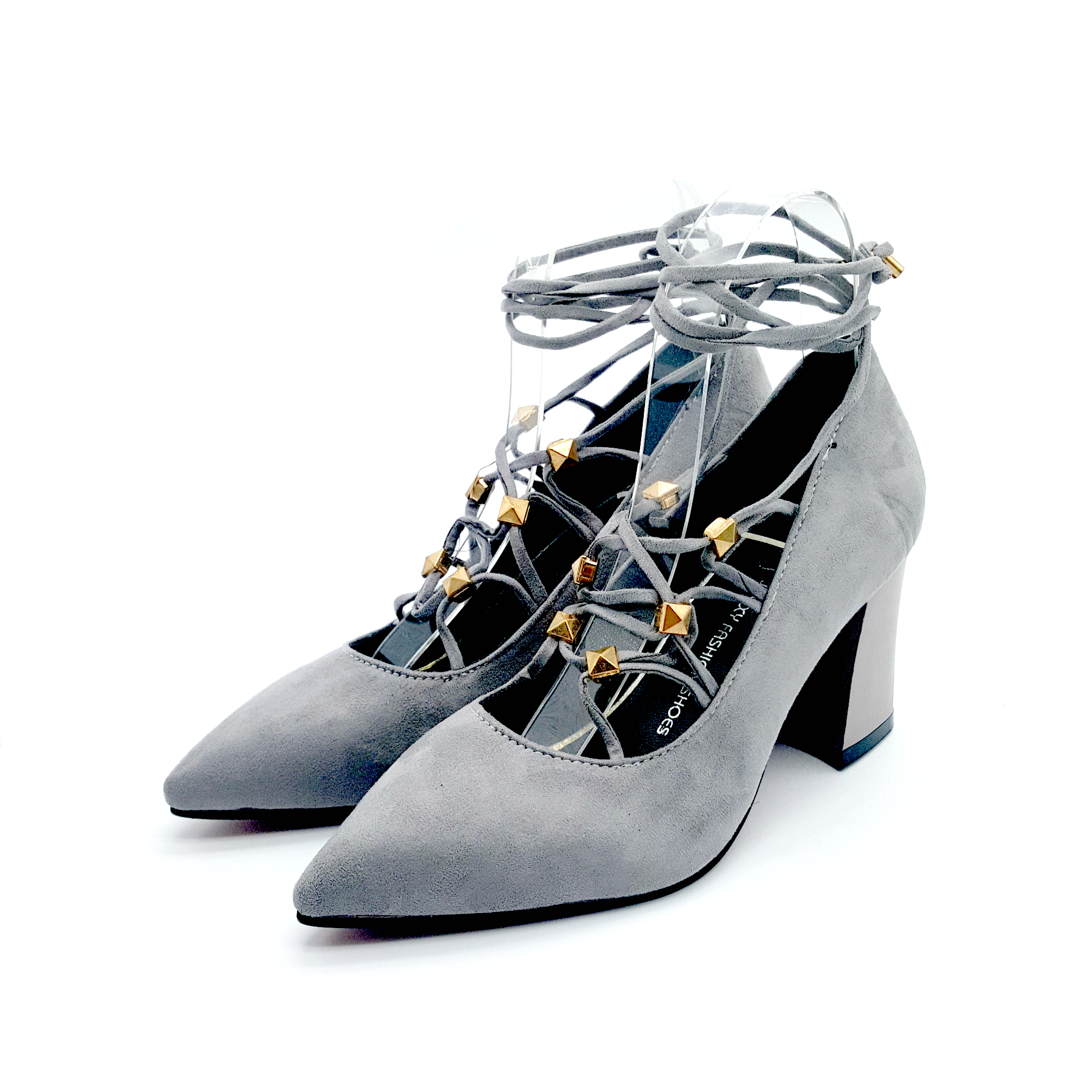 HA039 Tie Up Mid Heels Grey