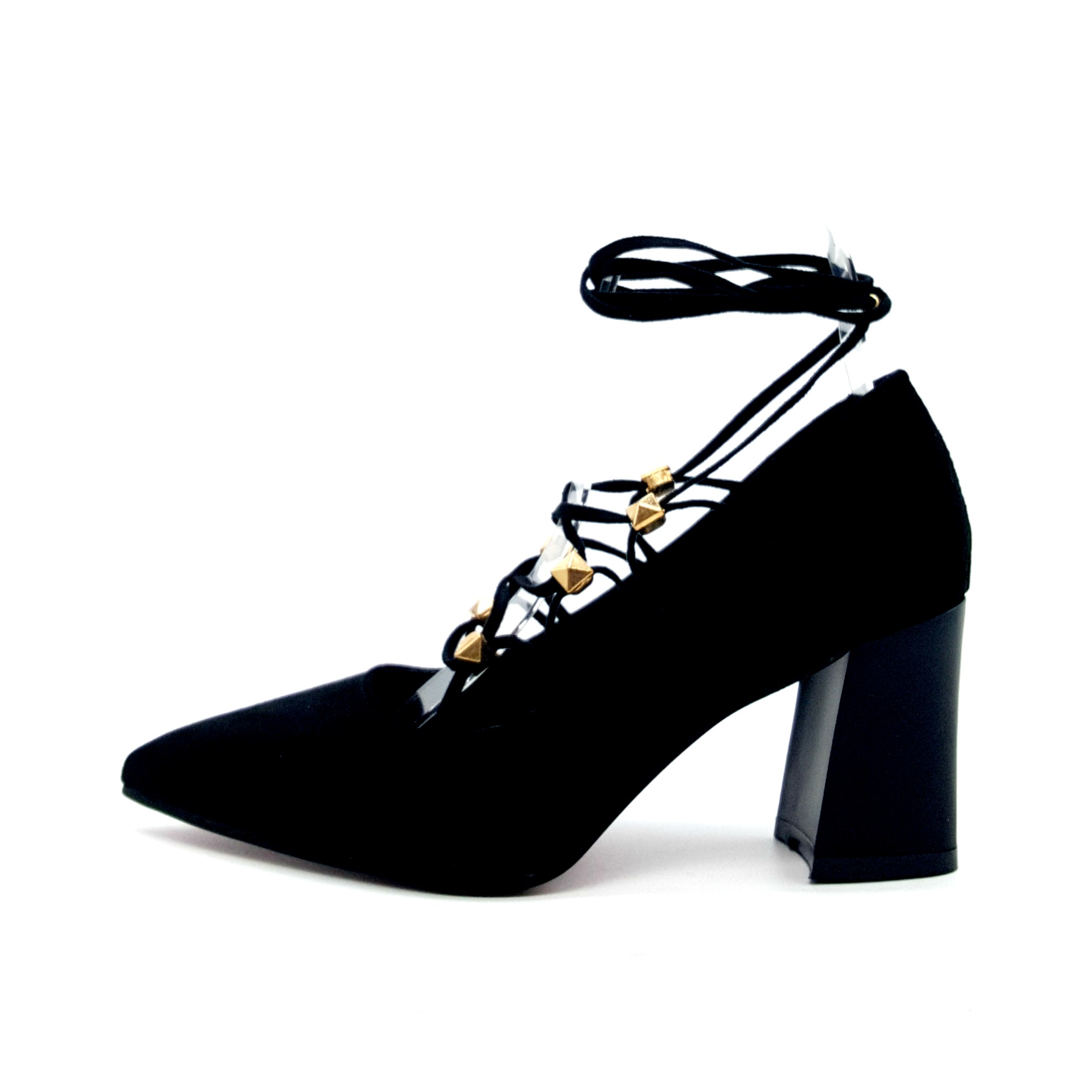 HA039 Tie Up Mid Heels Black