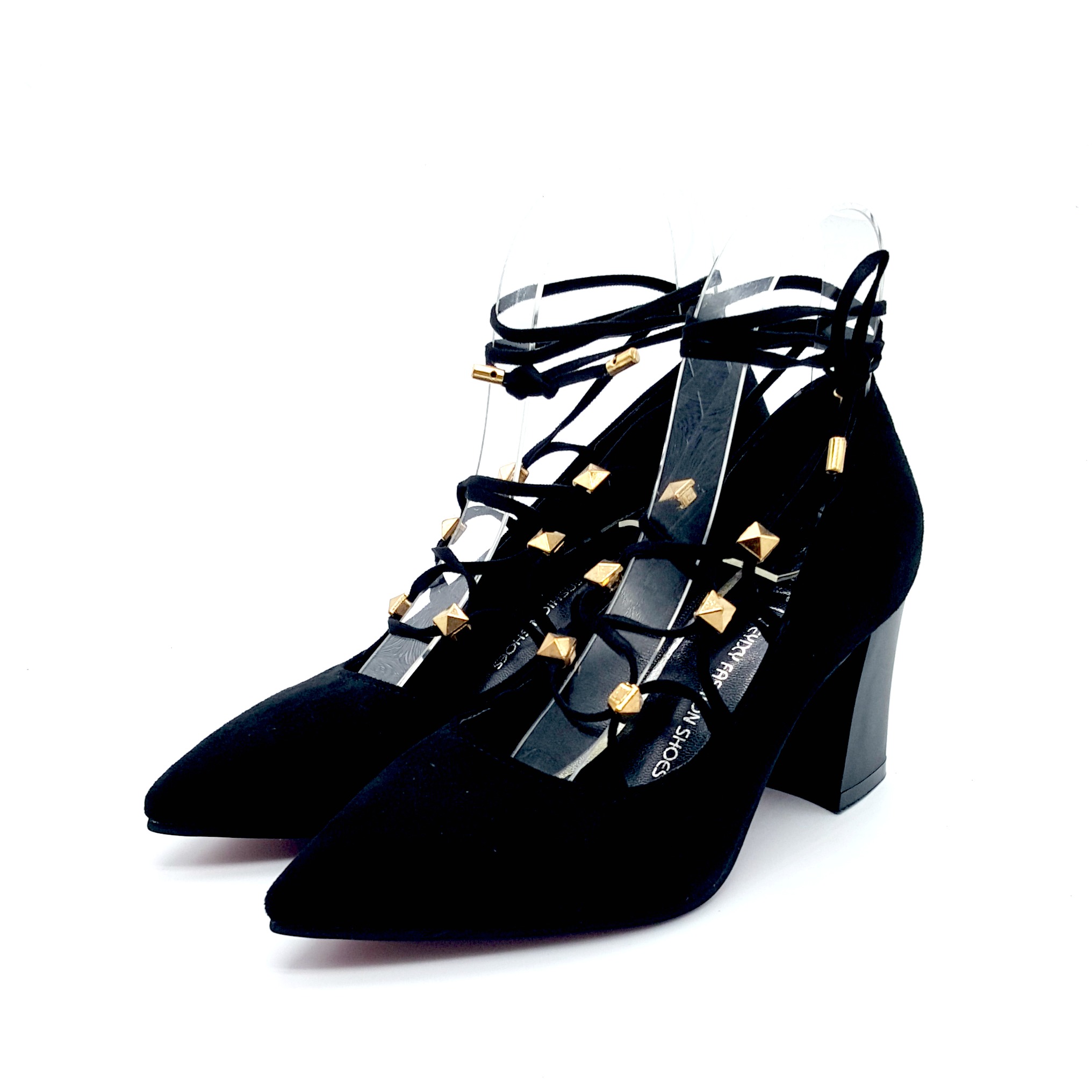 HA039 Tie Up Mid Heels Black