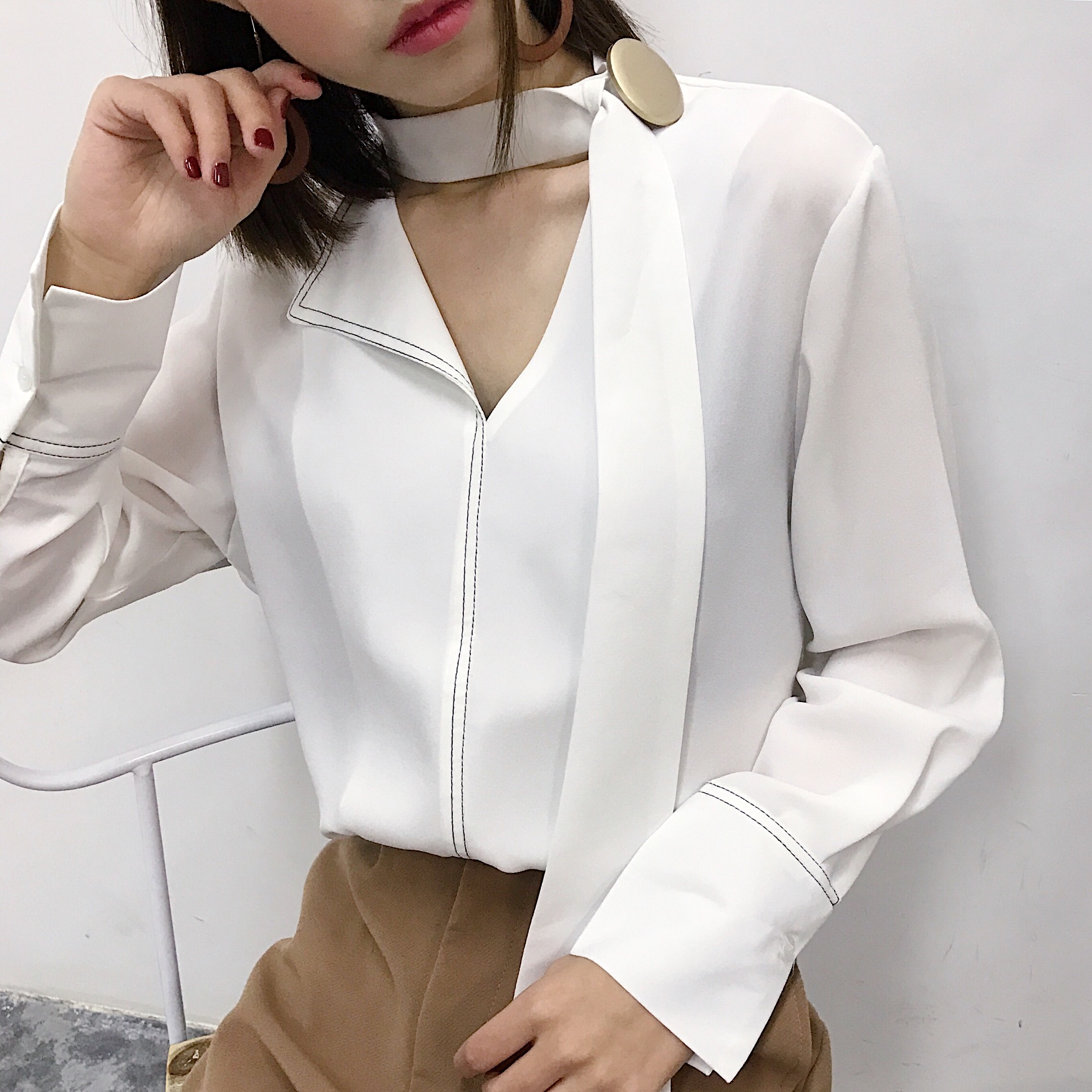 WT3834 Fashion Chiffon Top White