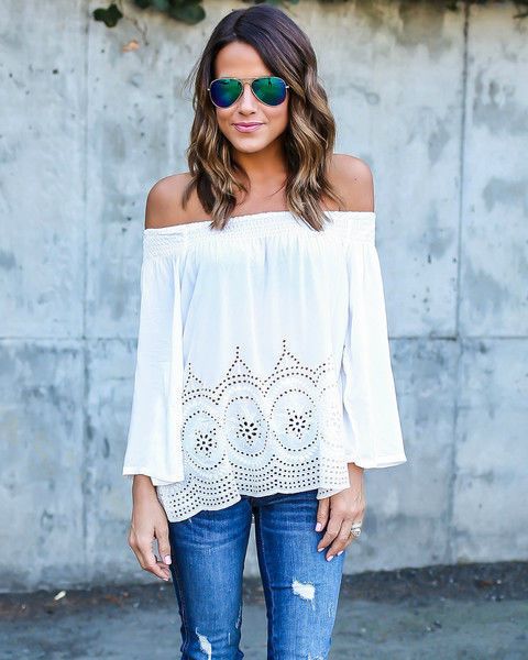 WT3852 Off-Shoulder Top White