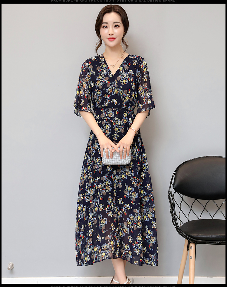 WD3853 Elegant Floral Dress Blue