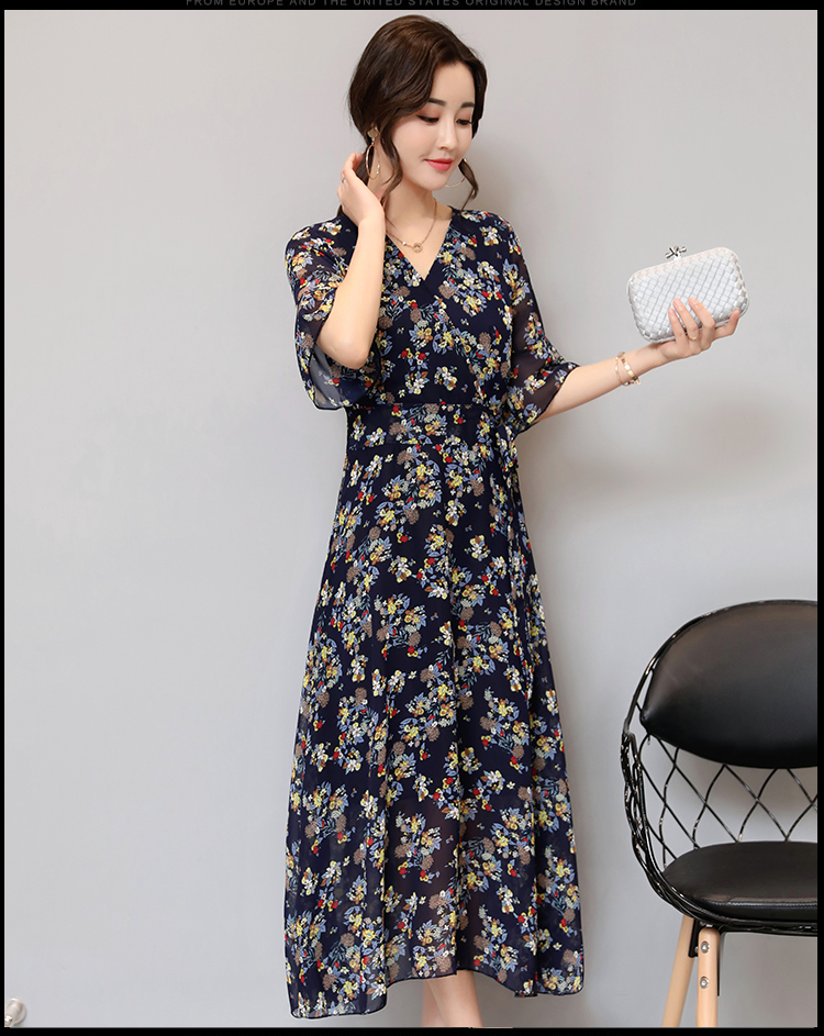 WD3853 Elegant Floral Dress Blue