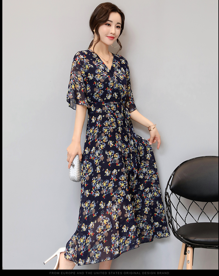 WD3853 Elegant Floral Dress Blue