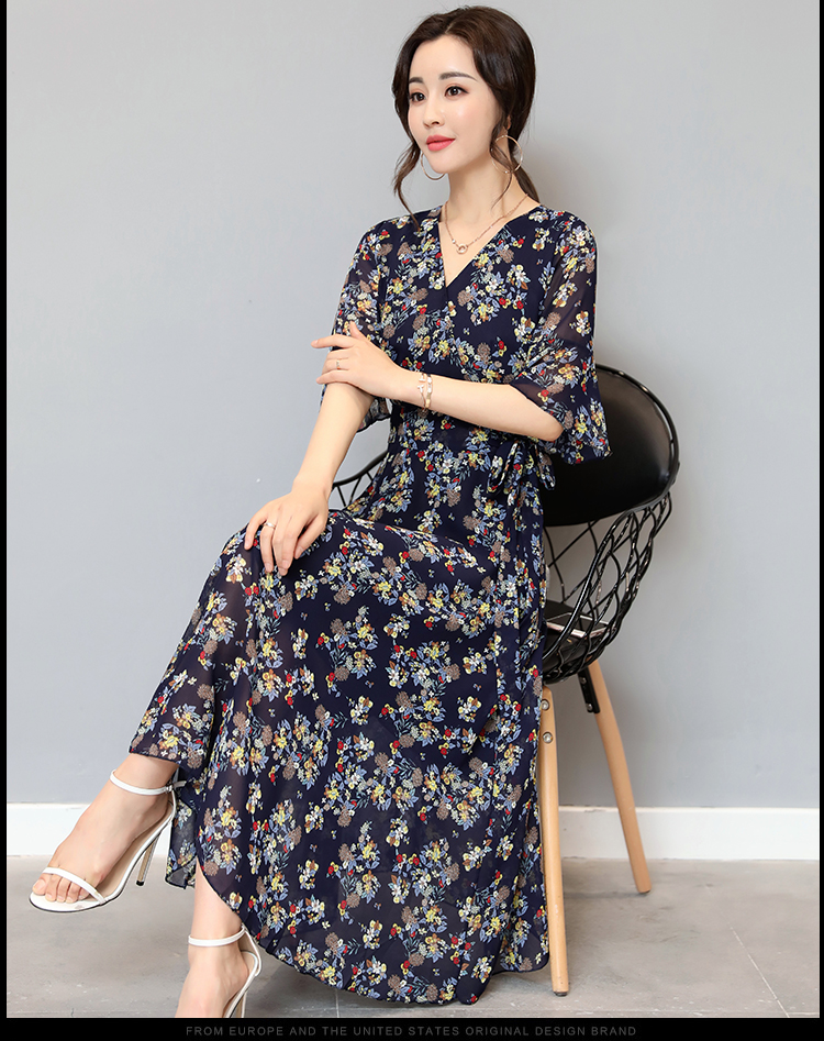 WD3853 Elegant Floral Dress Blue