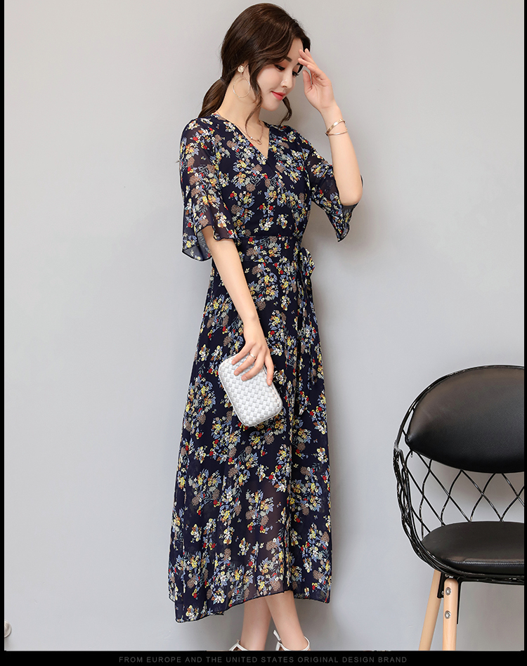 WD3853 Elegant Floral Dress Blue