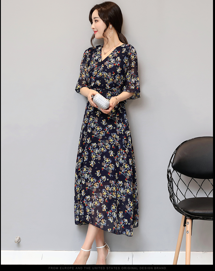 WD3853 Elegant Floral Dress Blue