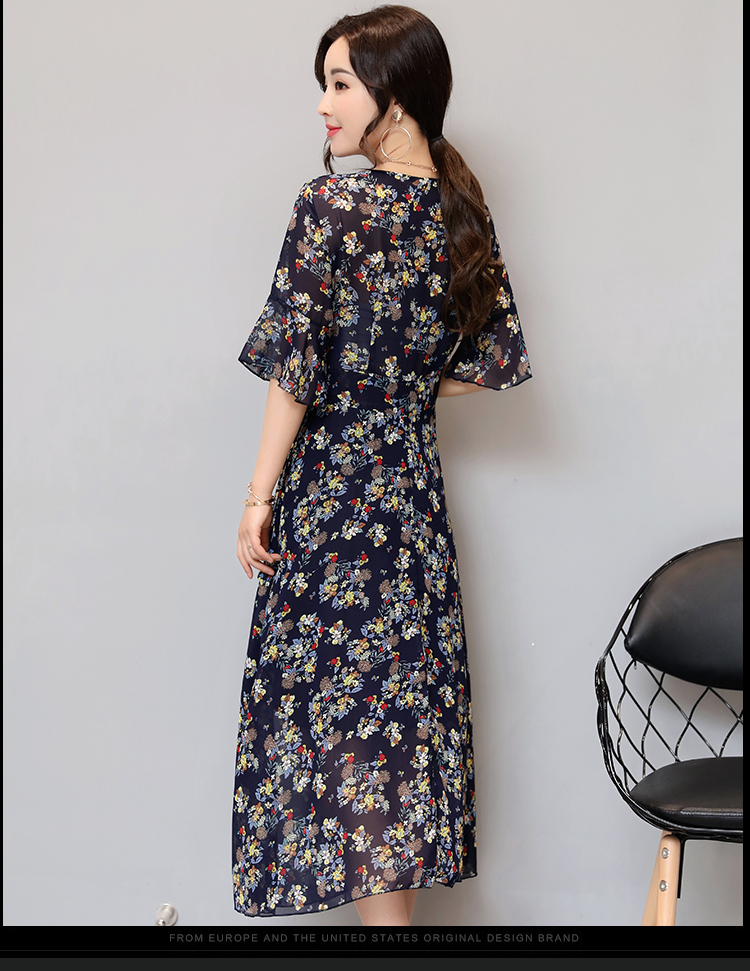 WD3853 Elegant Floral Dress Blue