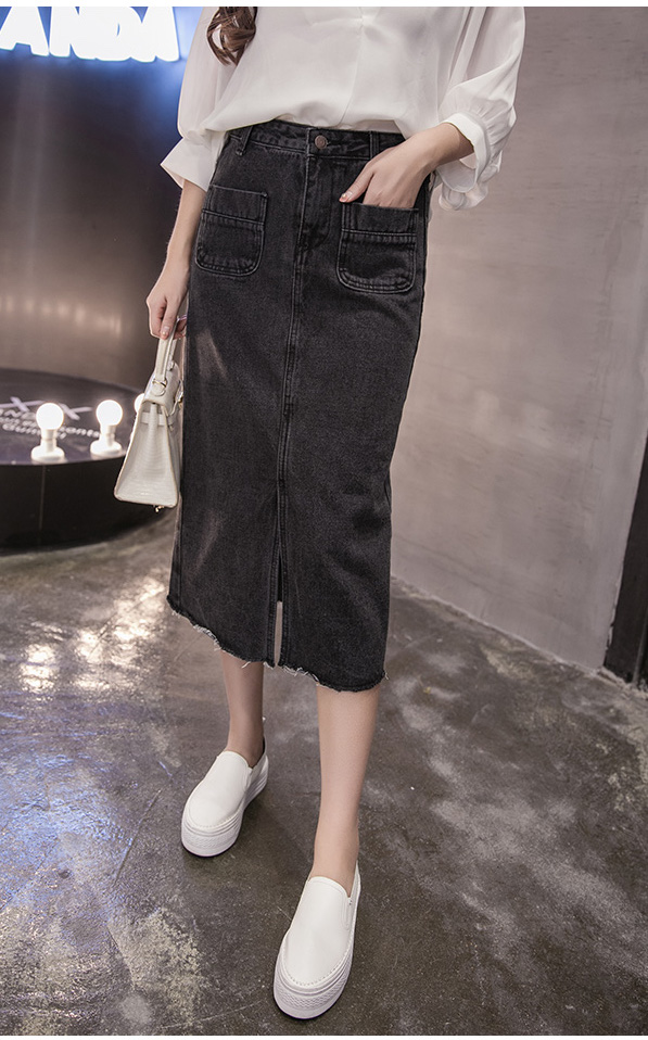 WK3855 Fashion Denim Skirt Black