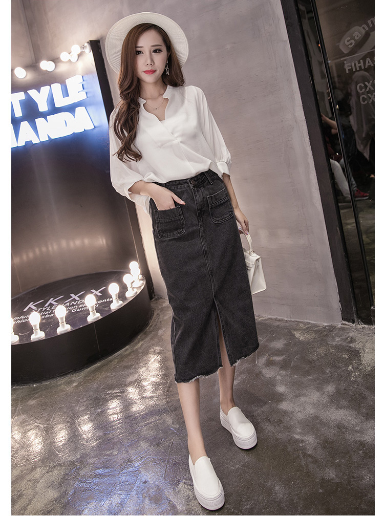 WK3855 Fashion Denim Skirt Black