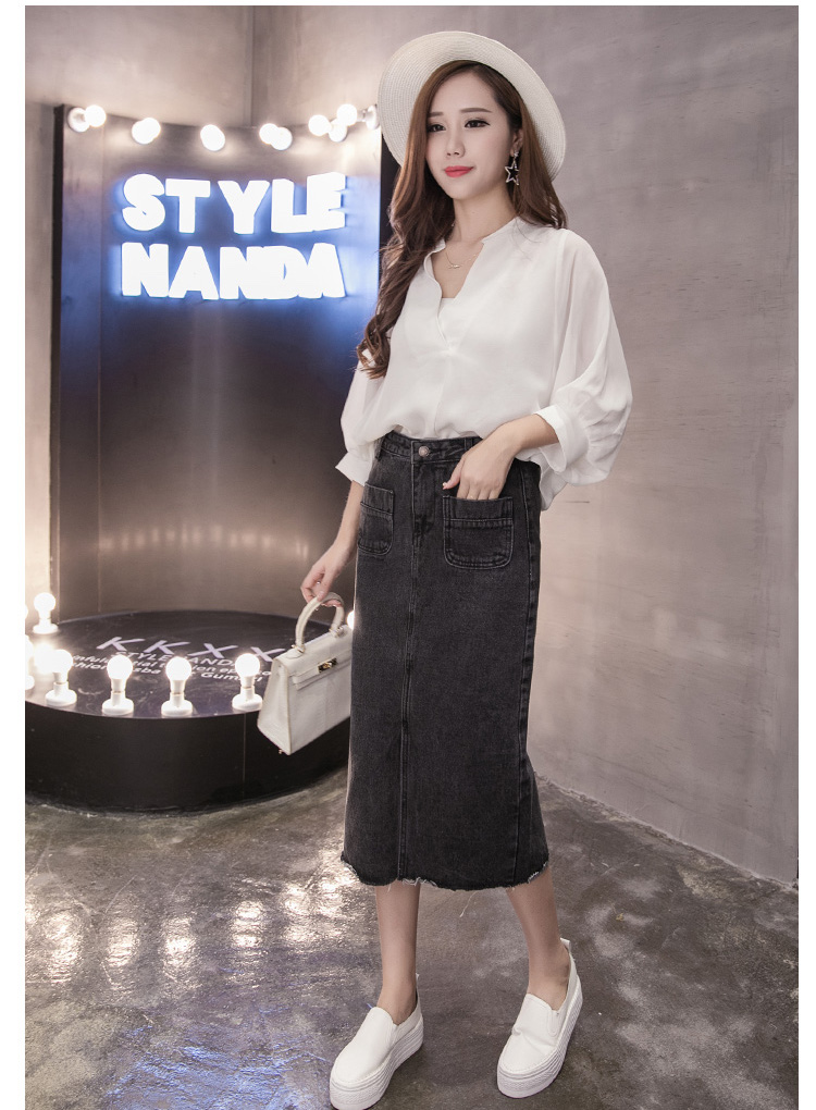 WK3855 Fashion Denim Skirt Black