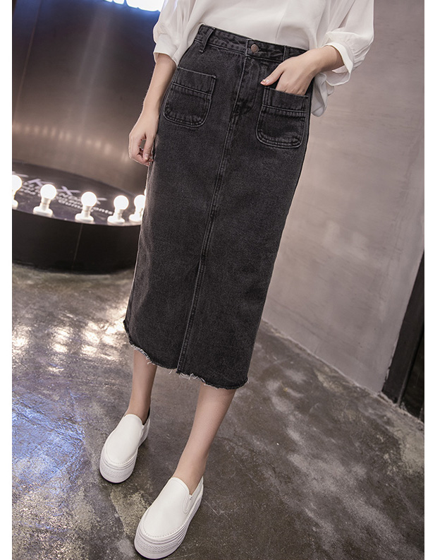 WK3855 Fashion Denim Skirt Black