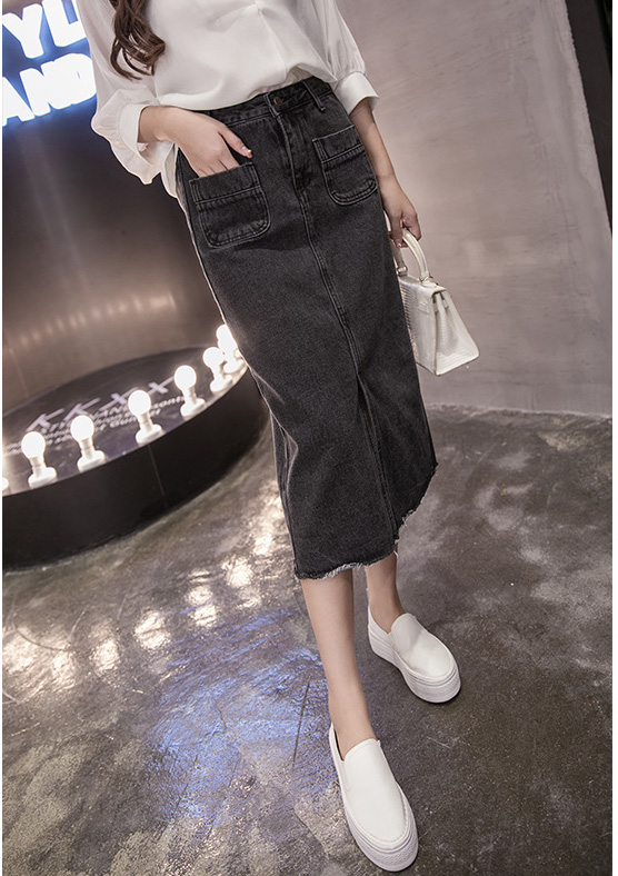 WK3855 Fashion Denim Skirt Black