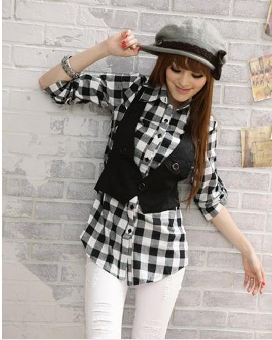 JW5014 Fashion Checker Top with Vest