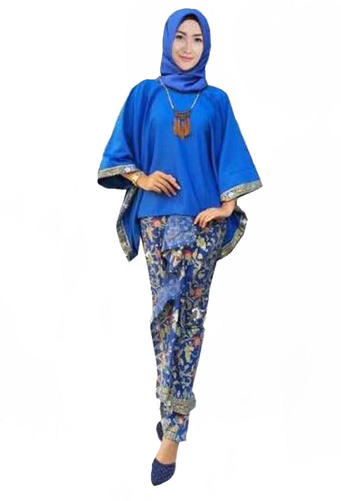 JW5016 Batwing Kaftan with songket skirt Blue