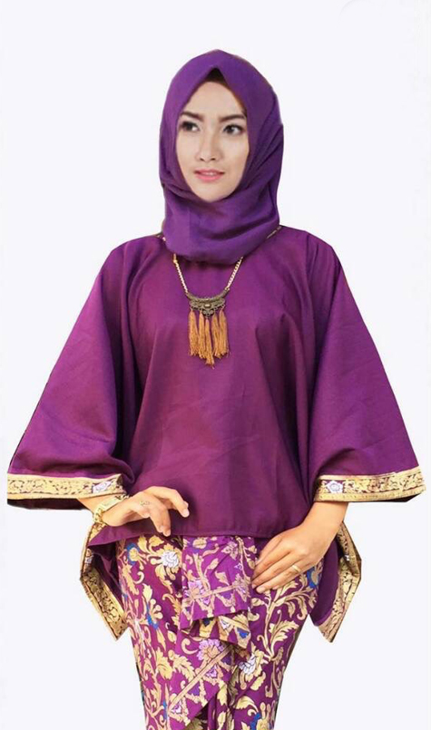 JW5016 Batwing Kaftan with songket skirt Purple