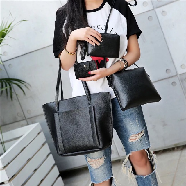 KW80021 4 In 1 Women Handbags Black