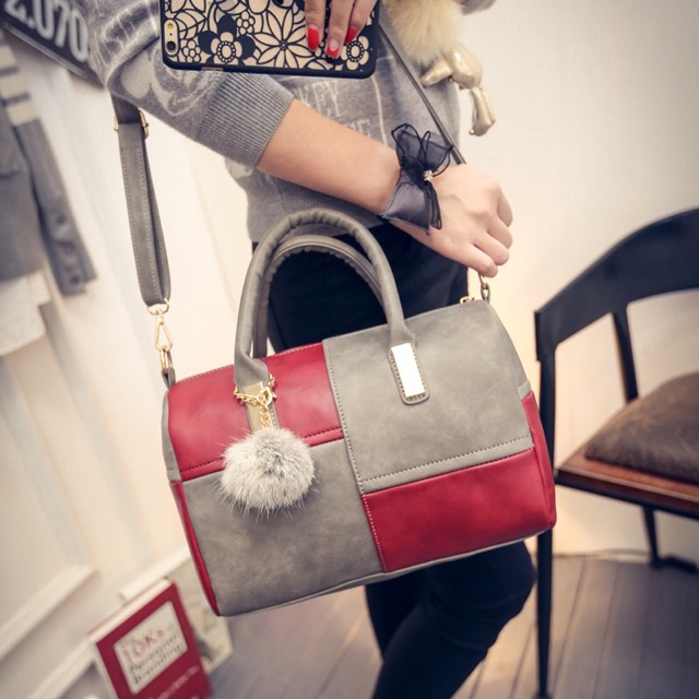 KW80049 Women Trendy Bag Red Grey