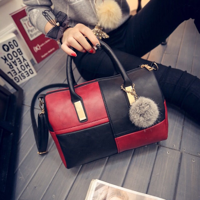 KW80049 Women Trendy Bag Red Black