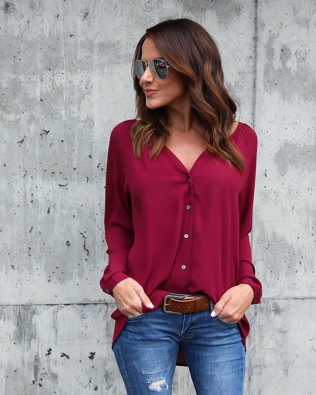 VW12059 Casual Top Maroon