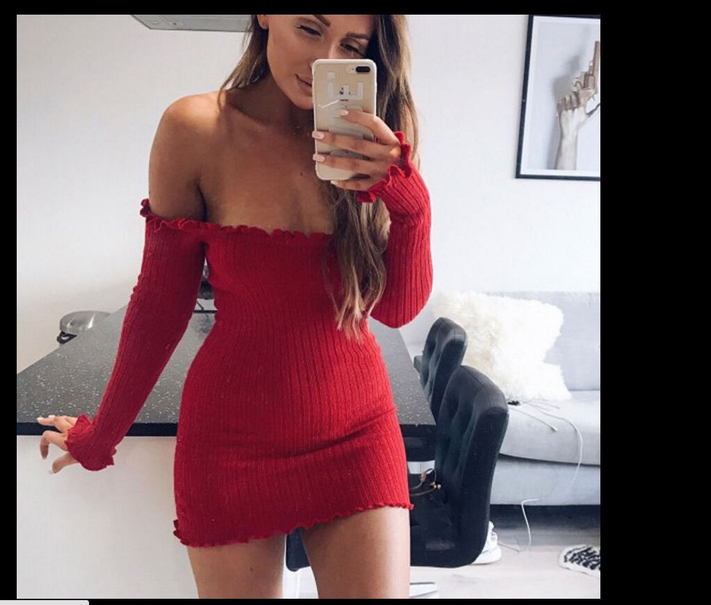 GW1923 Sexy Off Shoulder Dress Red