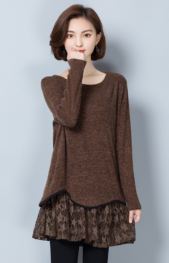 GW2044 Pretty Long Top Brown