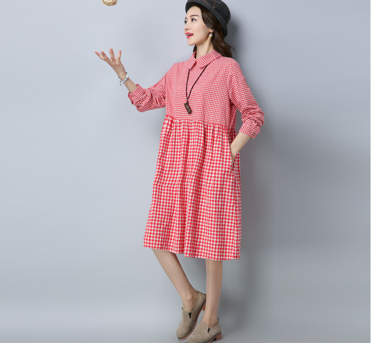 GW2089 Sweet Checker Dress Red